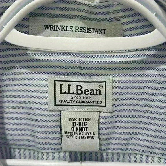 NWT L.L Bean men’s pinstripe shortsleeved  shirt wrinkle resistant size 17 reg - Picture 7 of 7
